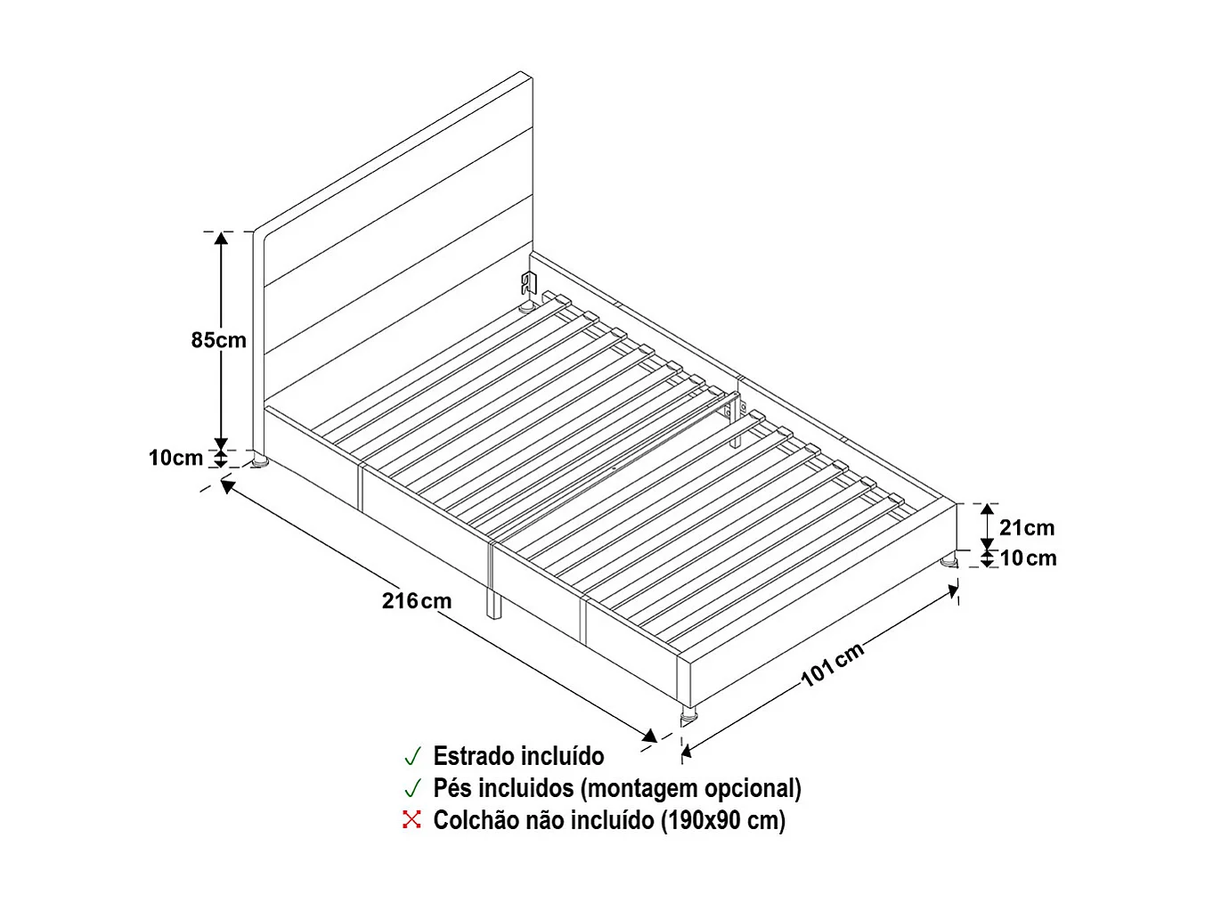 Cama Star Individual (Cinza)(200×90 cm)