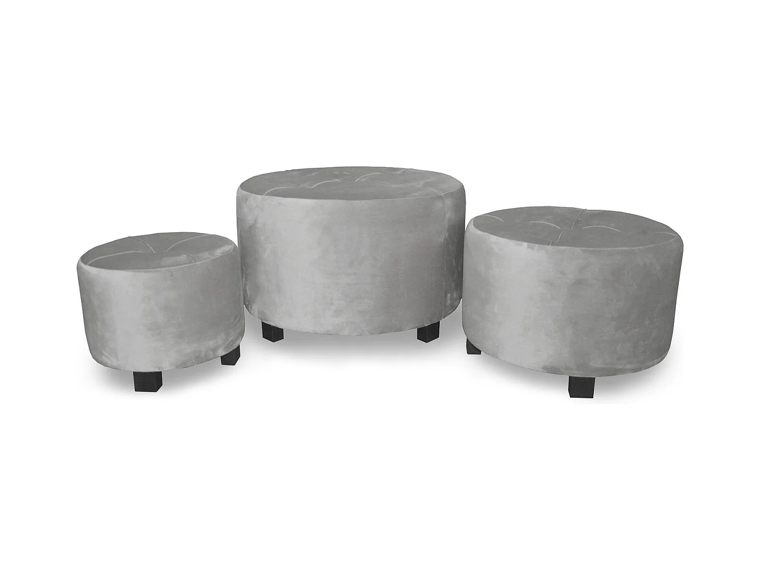 Lot de 3 Poufs en Velours "Ward" 60cm Gris