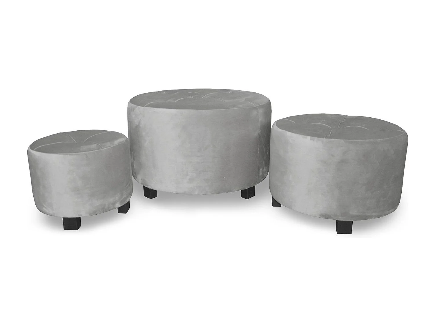 Lot de 3 Poufs en Velours "Ward" 60cm Gris