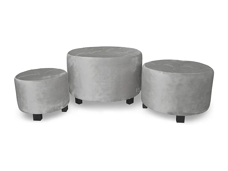 Lot de 3 Poufs en Velours "Ward" 60cm Gris