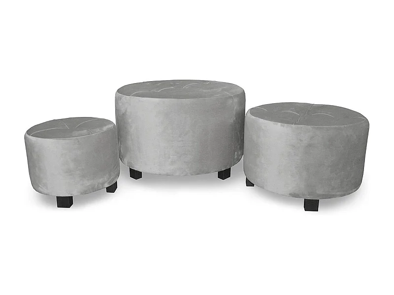 Set de 3 poufs Rondeo Velours Gris