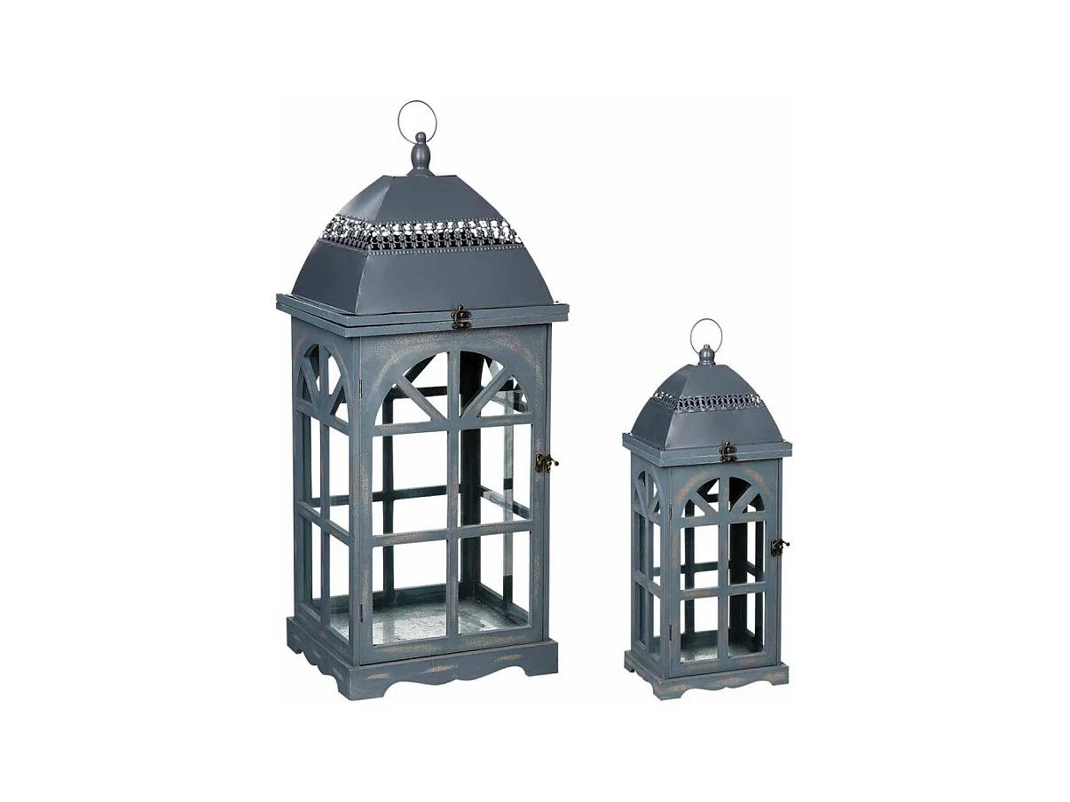 Lot de 2 Lanternes "Bois" 77cm Gris
