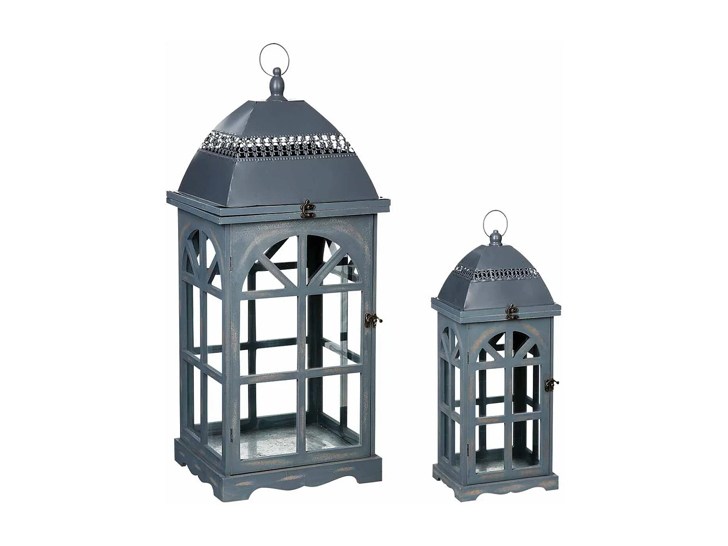 Lot de 2 Lanternes "Bois" 77cm Gris