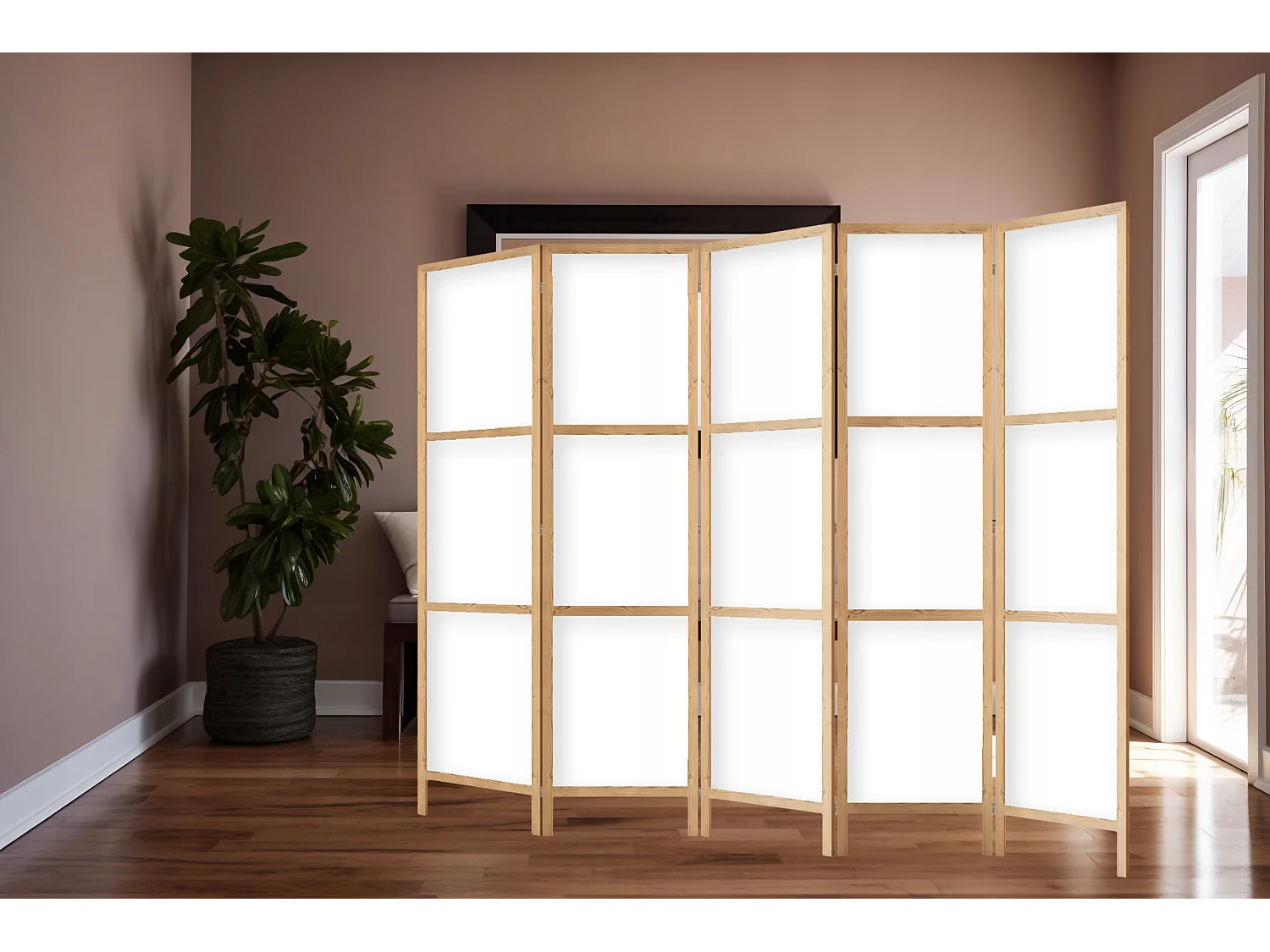 Paravent Innen Raumteiler Holz Japan 225x172 cm 5-teilig Japanische Trennwand Raumtrenner Room Divider Mobiler Sichtschutz Spanische Wand Raum Abtrennung