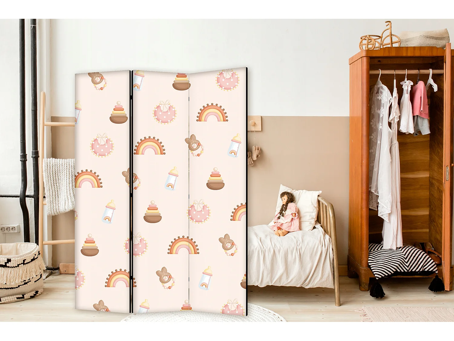 Raumteiler Foto Paravent Textur 135x172 cm beidseitig auf Vlies-Leinwand Bedruckt Trennwand Spanische Wand Sichtschutz Raumtrenner Design Ornament