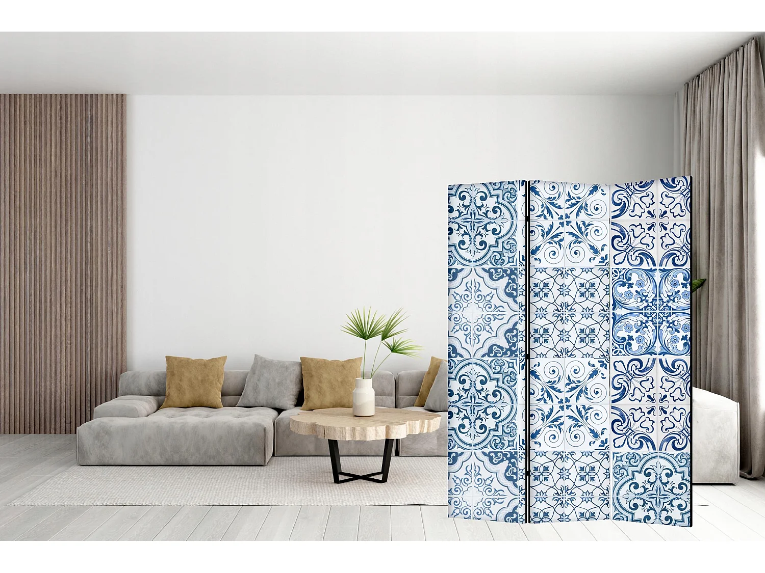 Raumteiler Foto Paravent Textur 135x172 cm beidseitig auf Vlies-Leinwand Bedruckt Trennwand Spanische Wand Sichtschutz Raumtrenner Design Ornament