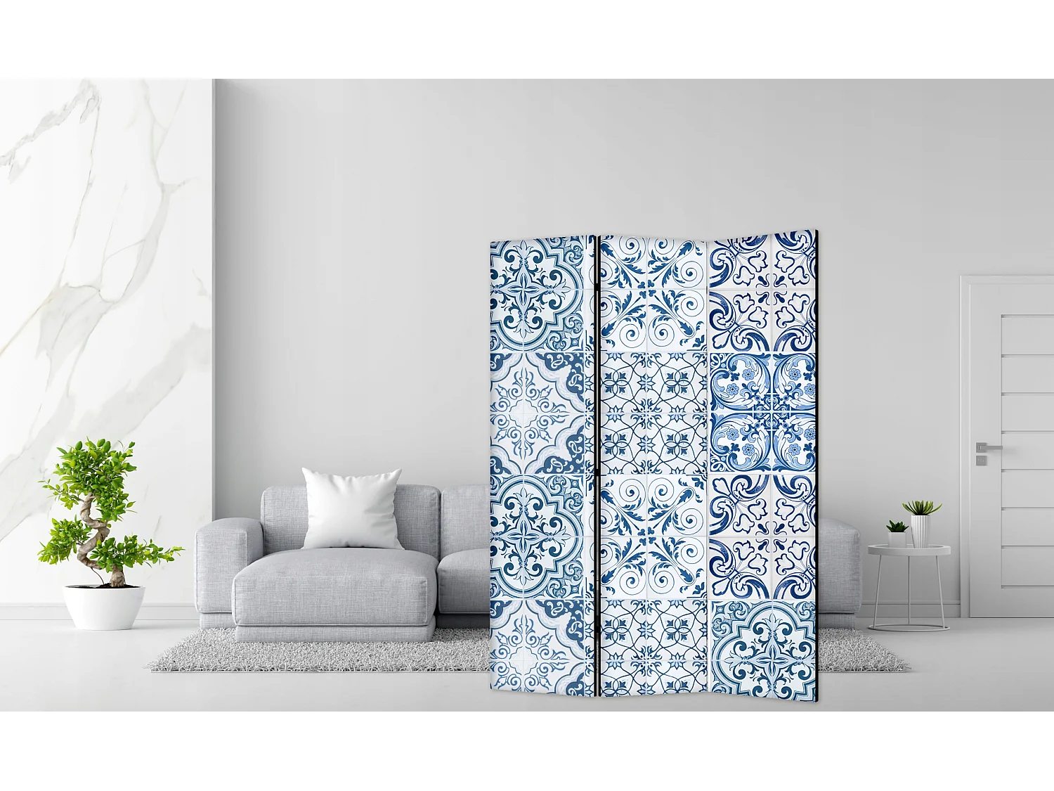 Raumteiler Foto Paravent Textur 135x172 cm beidseitig auf Vlies-Leinwand Bedruckt Trennwand Spanische Wand Sichtschutz Raumtrenner Design Ornament