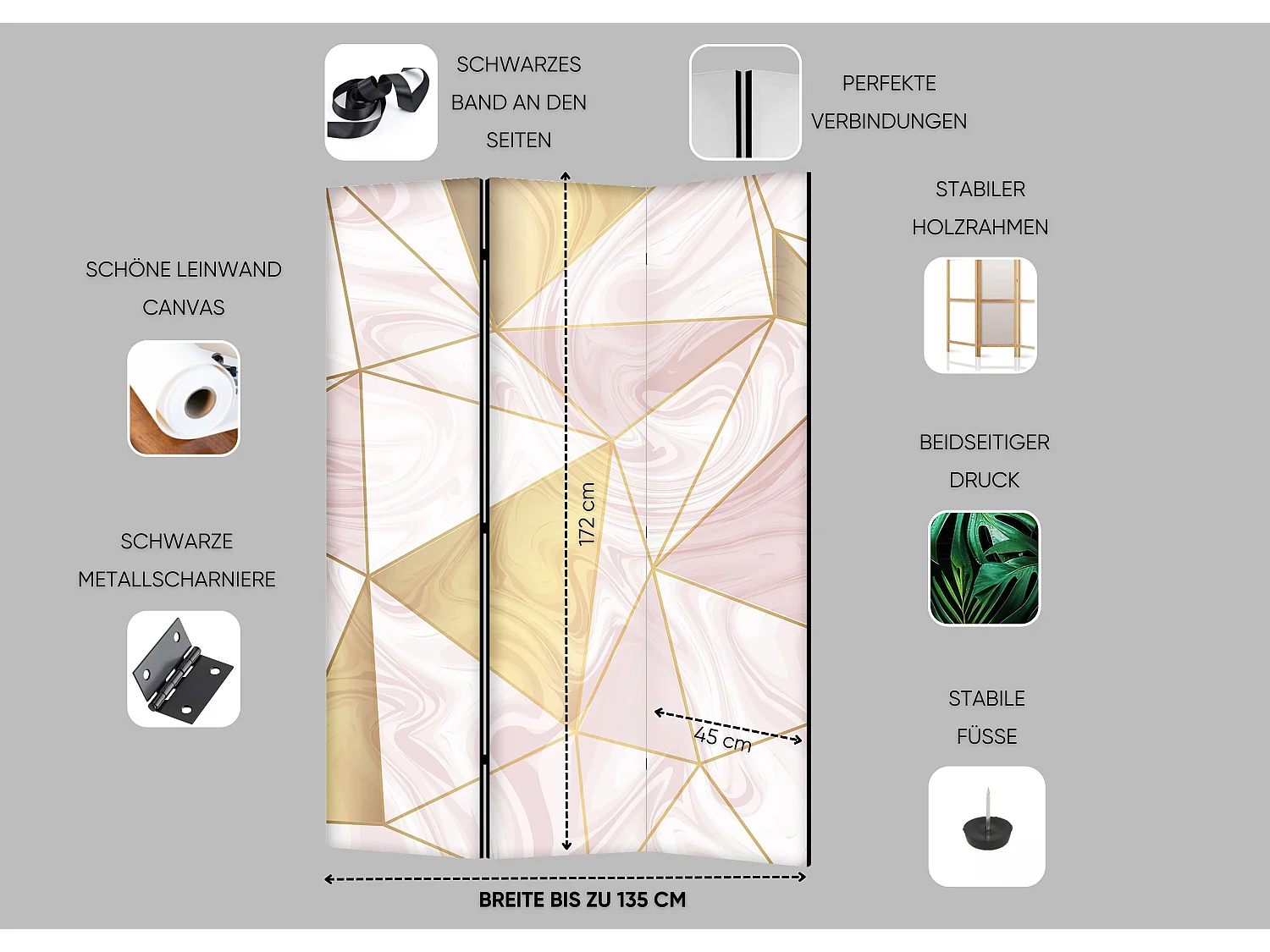 Raumteiler Foto Paravent Textur 135x172 cm beidseitig auf Vlies-Leinwand Bedruckt Trennwand Spanische Wand Sichtschutz Raumtrenner Design Ornament