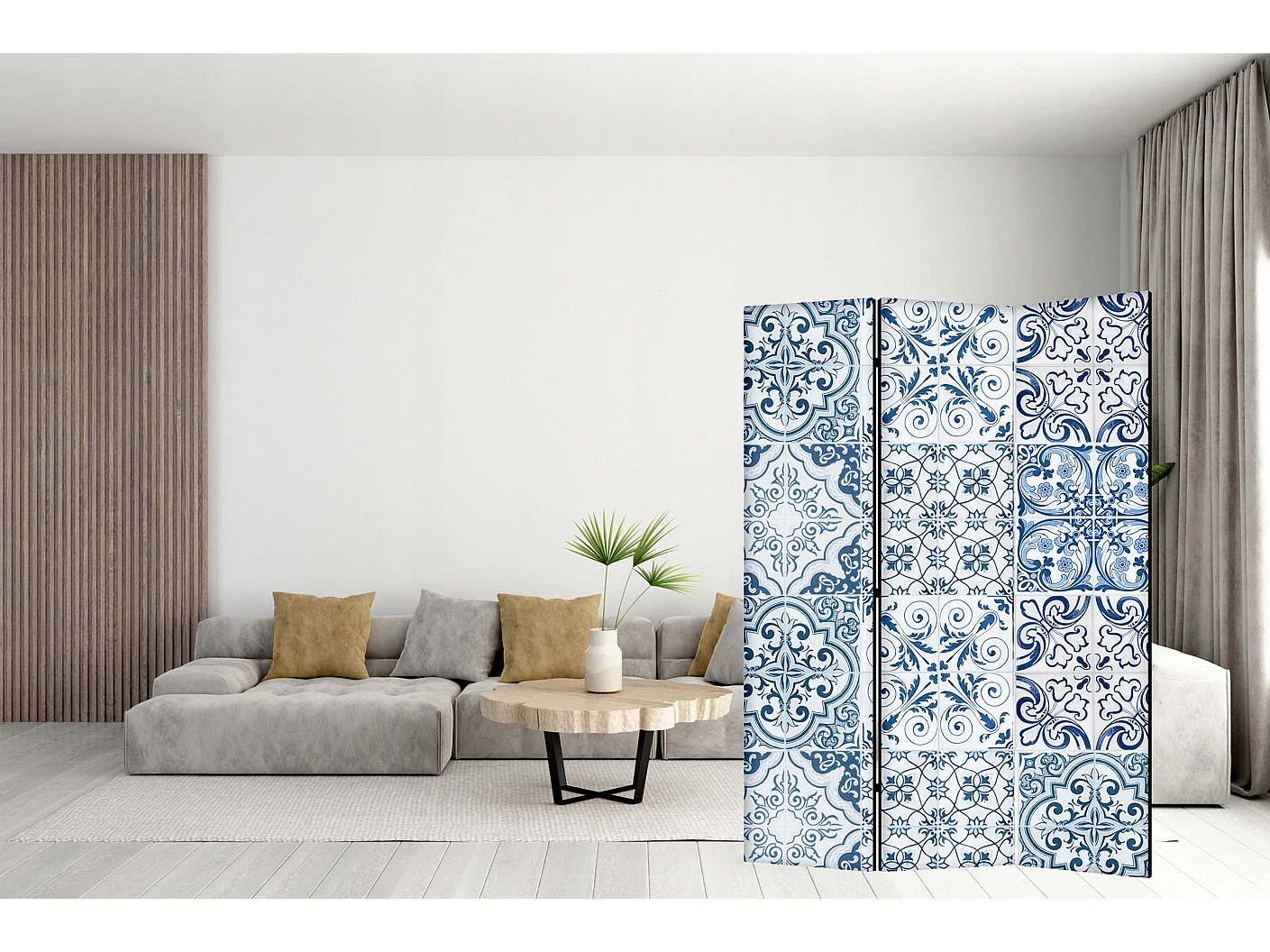 Raumteiler Foto Paravent Textur 225x172 cm beidseitig auf Vlies-Leinwand Bedruckt Trennwand Spanische Wand Sichtschutz Raumtrenner Design Ornament