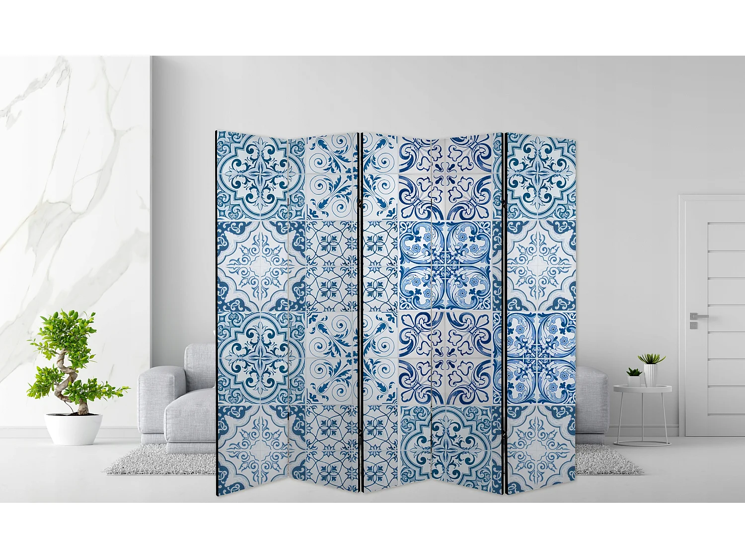 Raumteiler Foto Paravent Textur 225x172 cm beidseitig auf Vlies-Leinwand Bedruckt Trennwand Spanische Wand Sichtschutz Raumtrenner Design Ornament