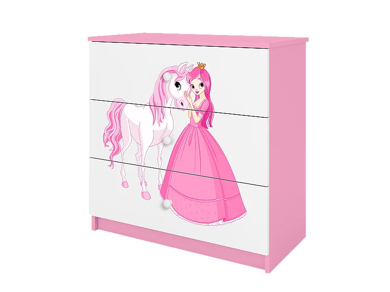 Kinderkommode mit Schubladen Prinzessin Pferd in der Farbe Rosa Babydreams