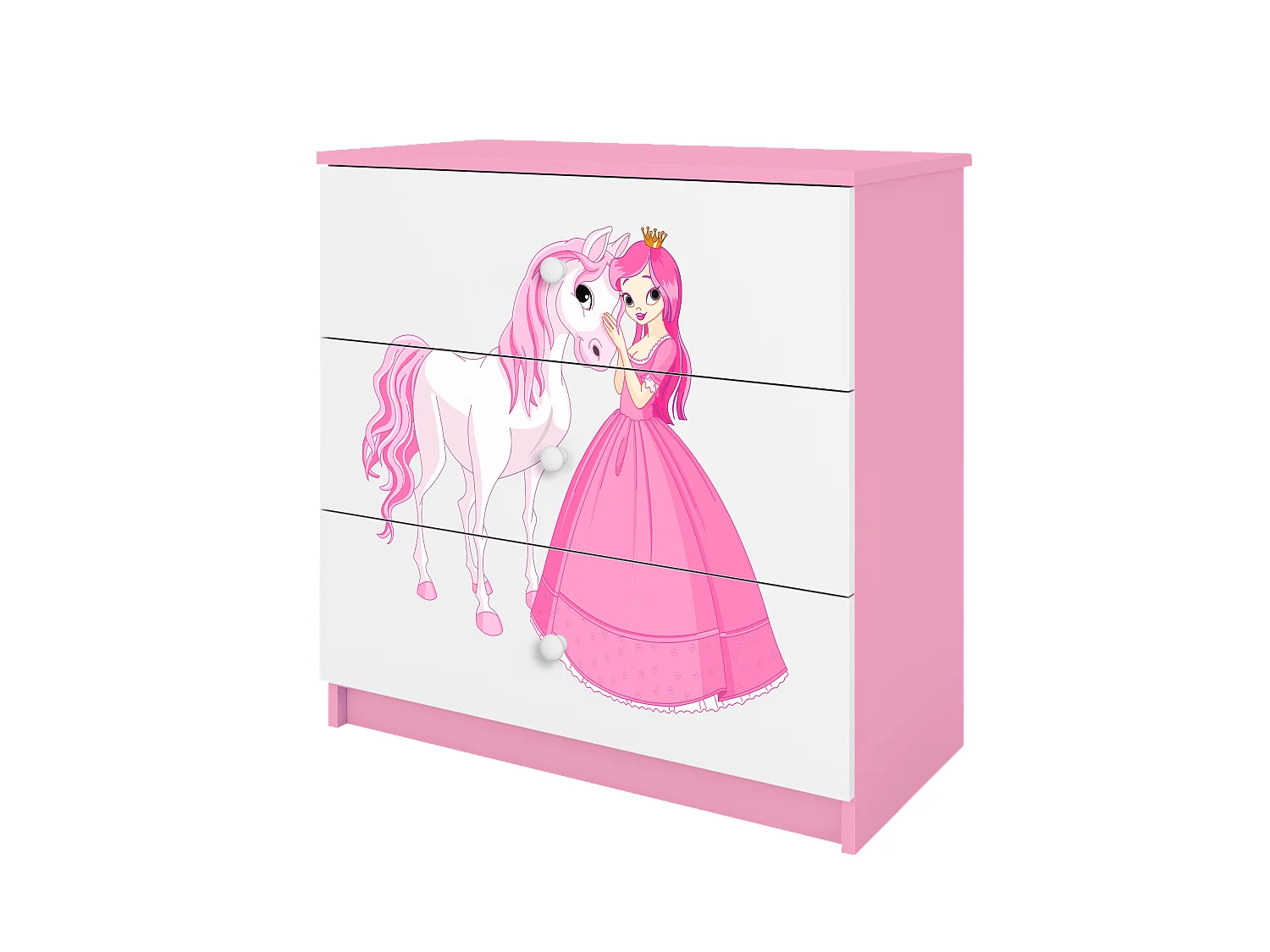 Kinderkommode mit Schubladen Prinzessin Pferd in der Farbe Rosa Babydreams