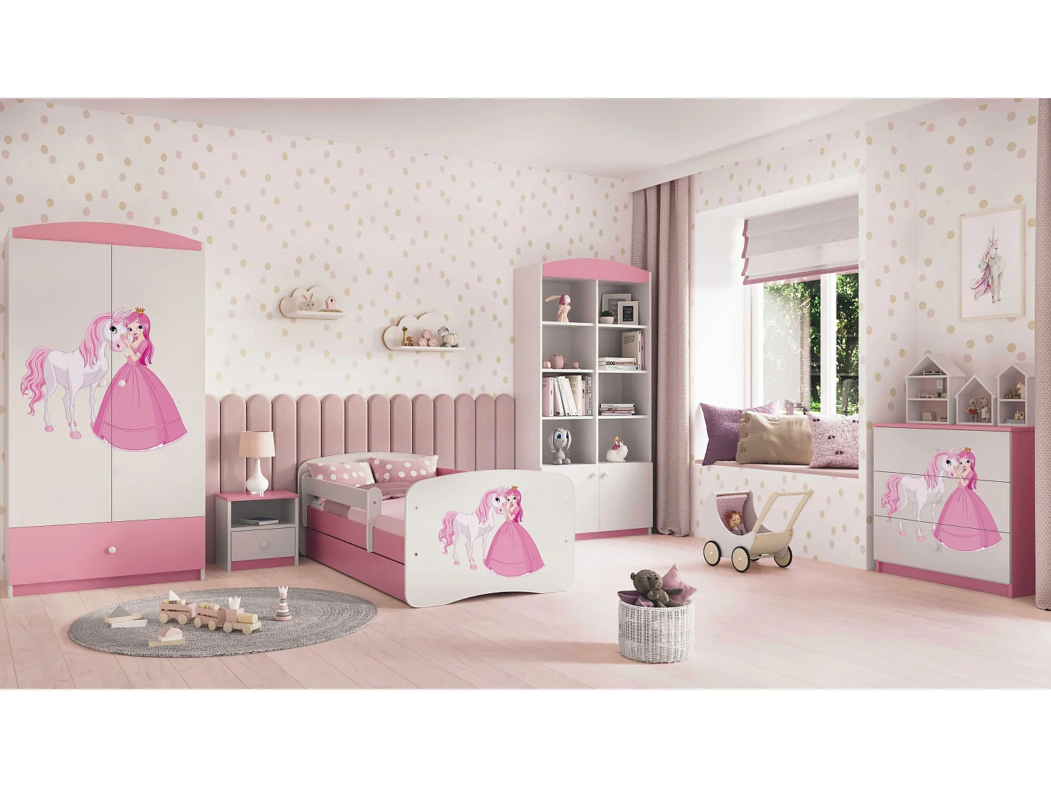 Kinderkommode mit Schubladen Prinzessin Pferd in der Farbe Rosa Babydreams