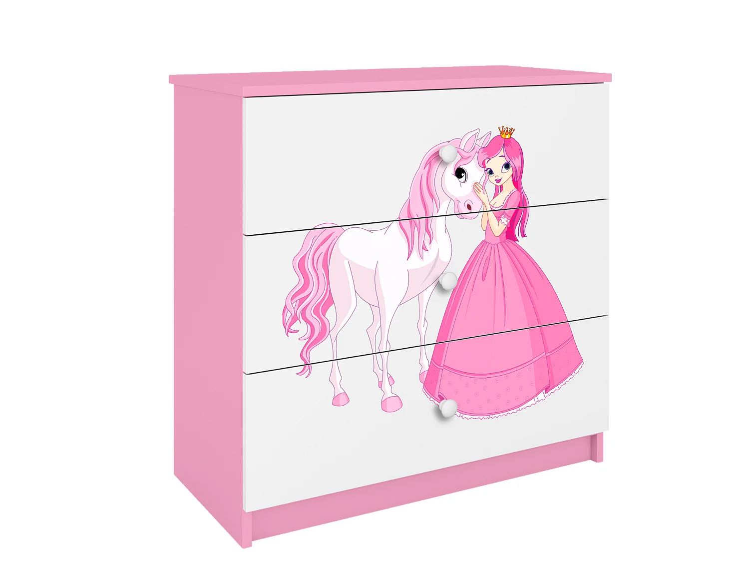 Commode pour enfants avec tiroirs Princesse Cheval en couleur Rose Babydreams