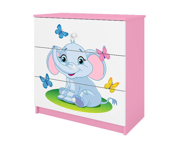 Commode enfant avec tiroirs Éléphant en couleur rose Babydreams