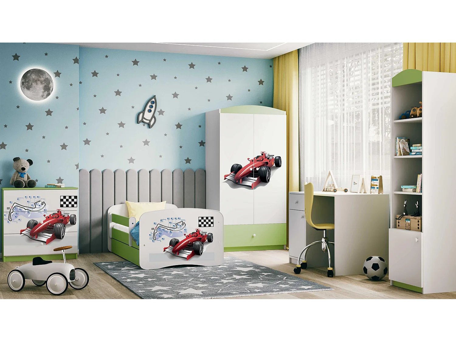Kinderkommode mit Schubladen Formel 1 in der Farbe Grün Babydreams