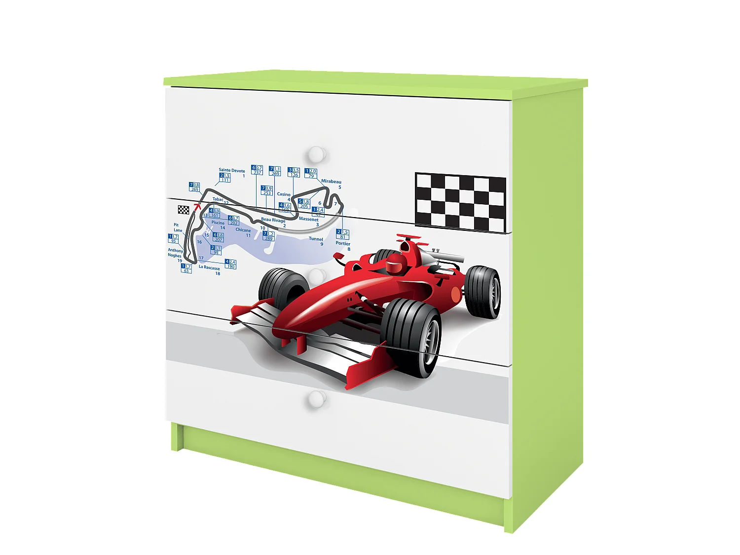 Commode pour enfants avec tiroirs Formel 1 de couleur verte Babydreams