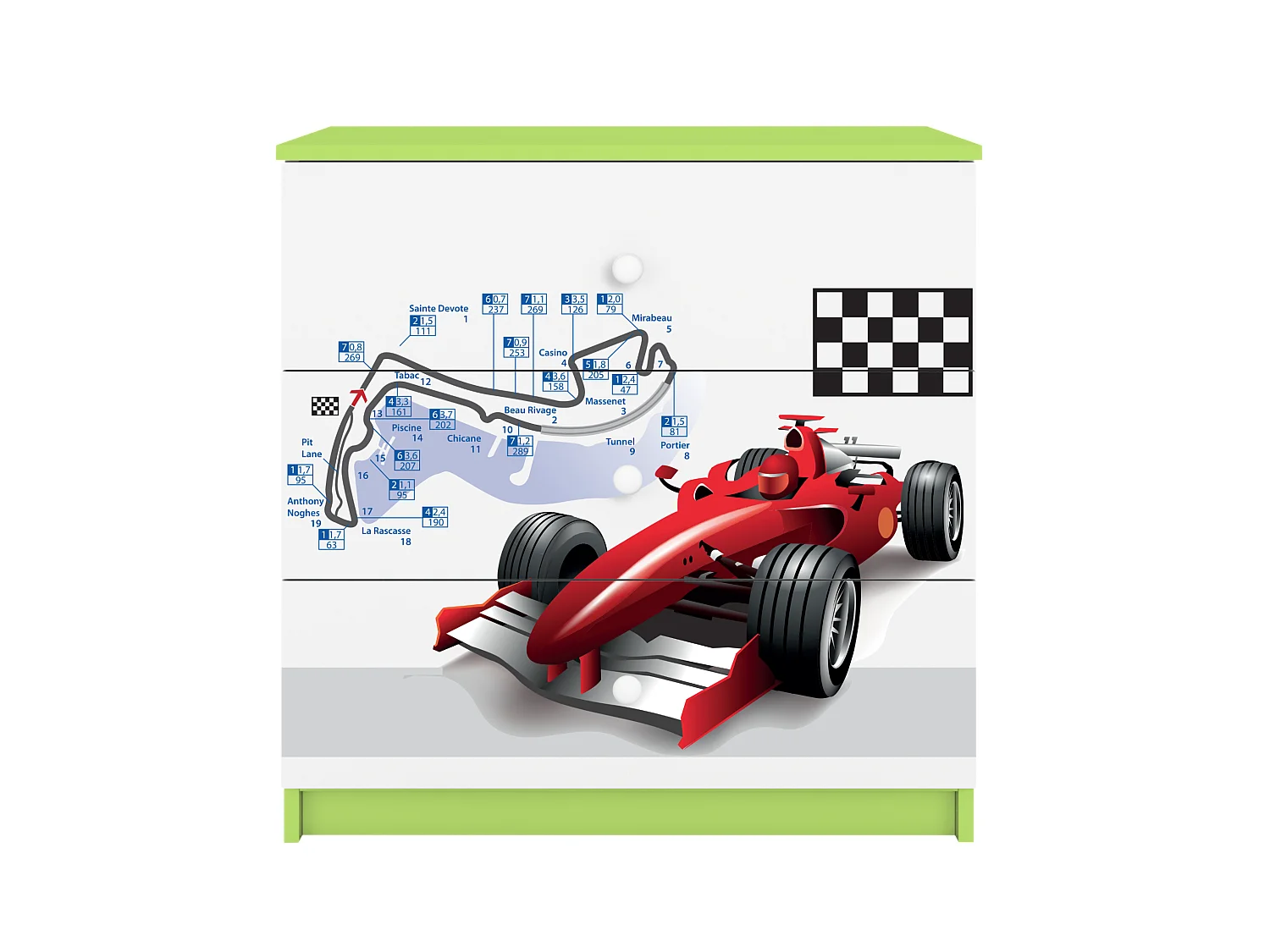 Commode pour enfants avec tiroirs Formel 1 de couleur verte Babydreams