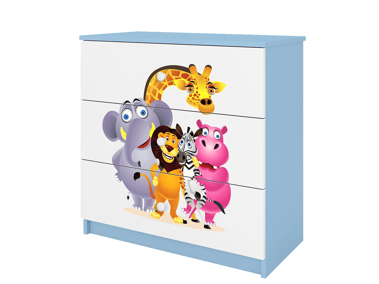 Kinderkommode mit Schubladen ZOO in der Farbe Blau Babydreams