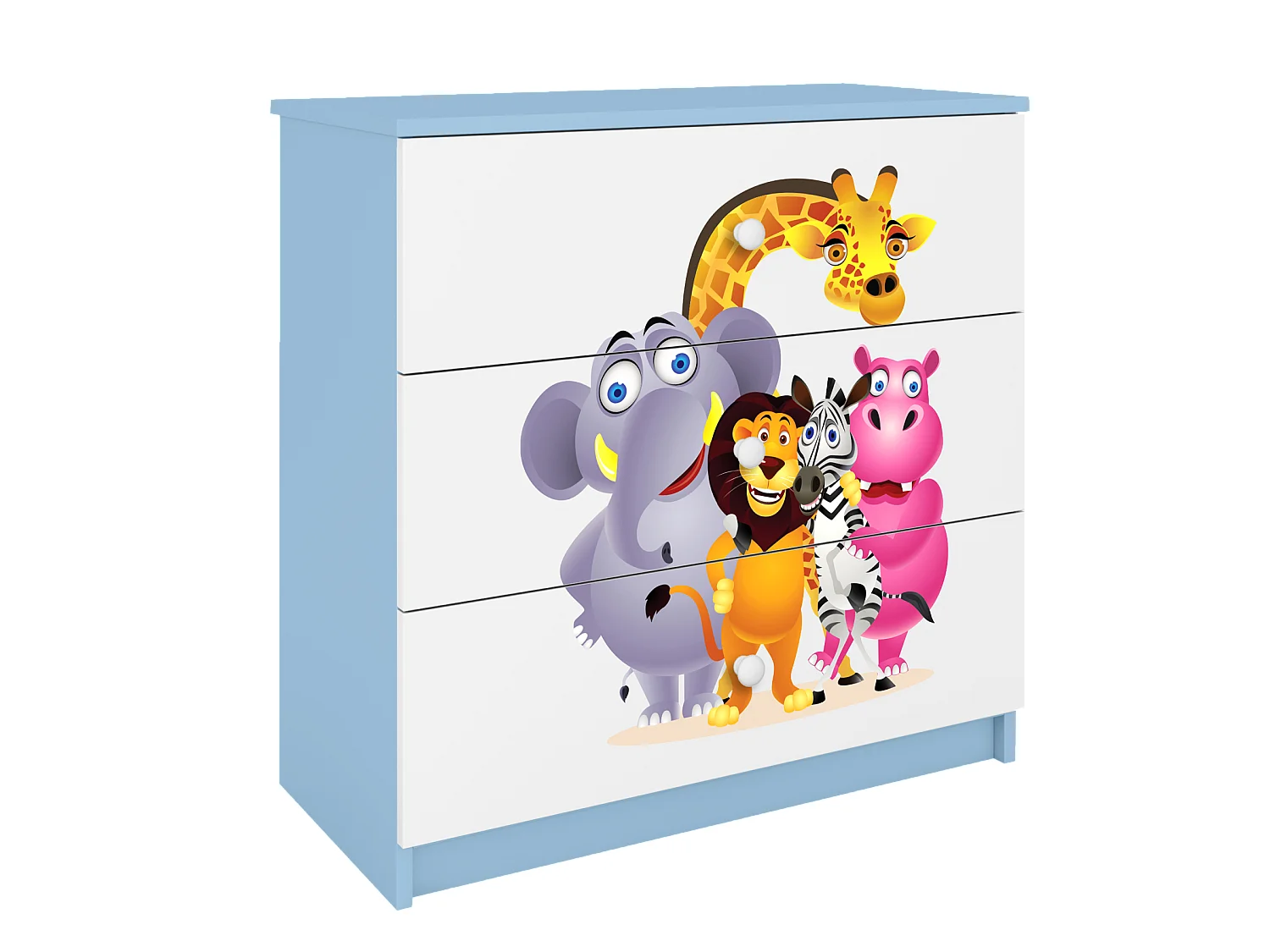 Kinderkommode mit Schubladen ZOO in der Farbe Blau Babydreams