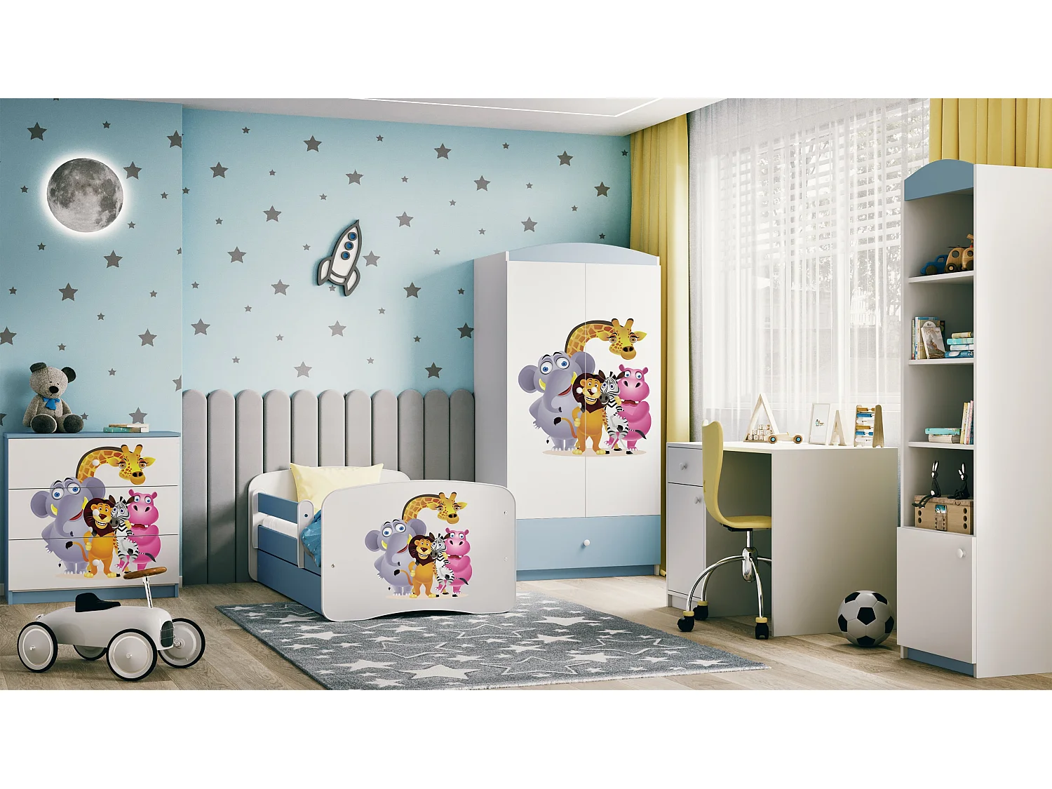 Kinderkommode mit Schubladen ZOO in der Farbe Blau Babydreams