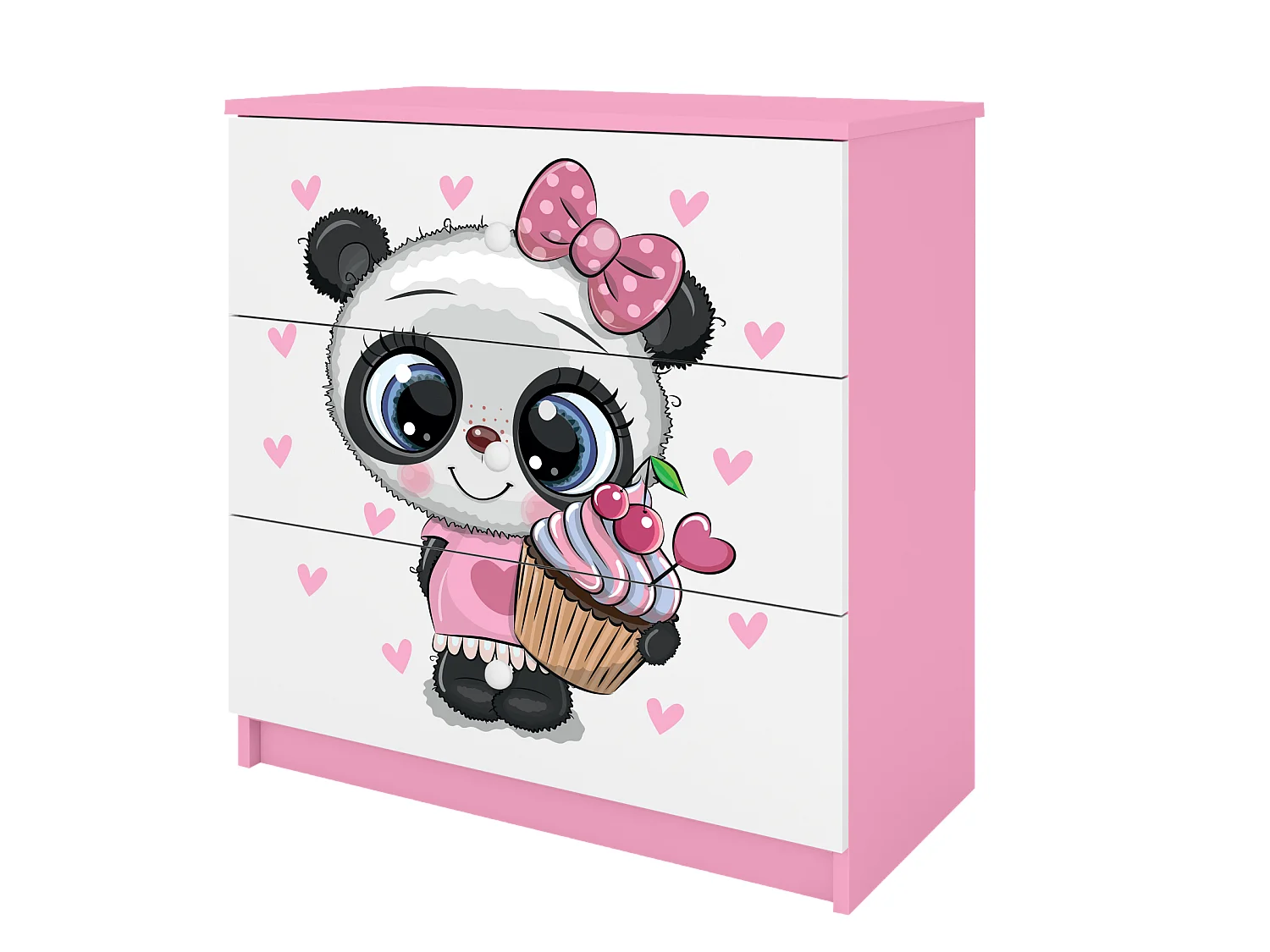 Kinderkommode mit Schubladen Panda in der Farbe Rosa Babydreams