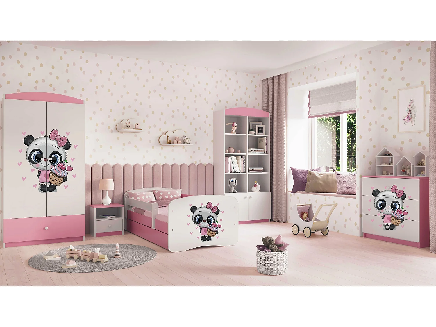 Commode enfant avec tiroirs Panda en couleur rose Babydreams