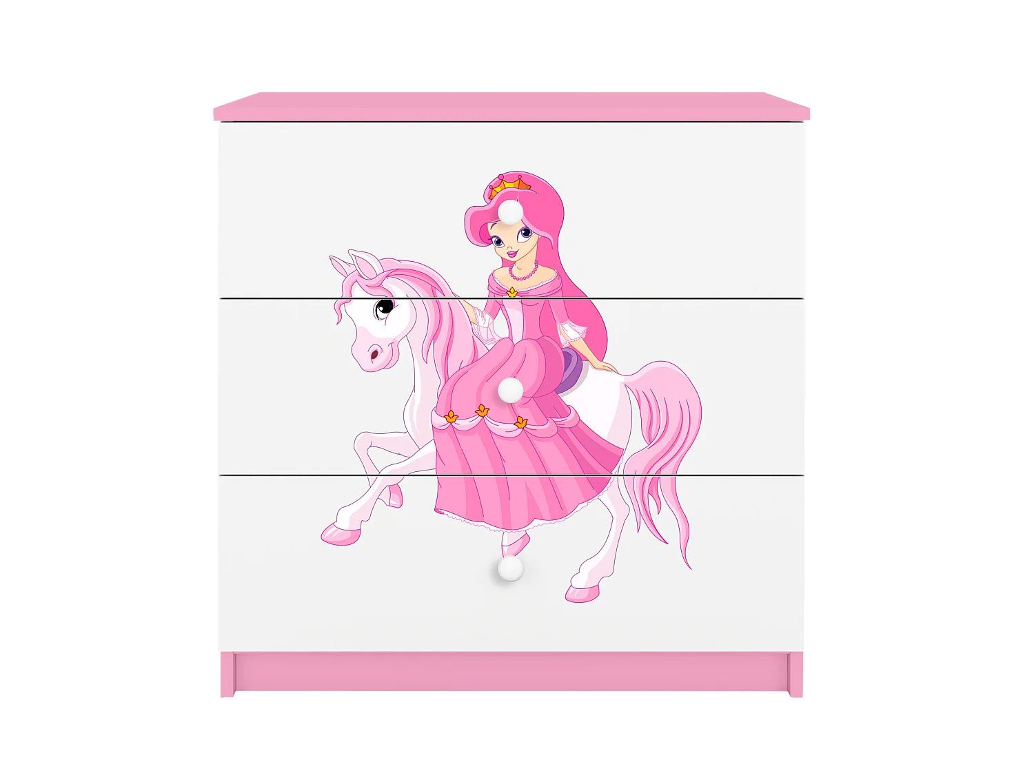Kinderkommode mit Schubladen Prinzessin zu Pferd in der Farbe Rosa Babydreams