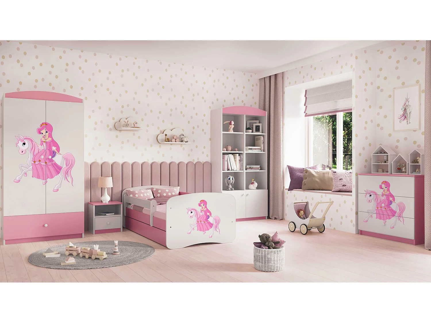 Kinderkommode mit Schubladen Prinzessin zu Pferd in der Farbe Rosa Babydreams