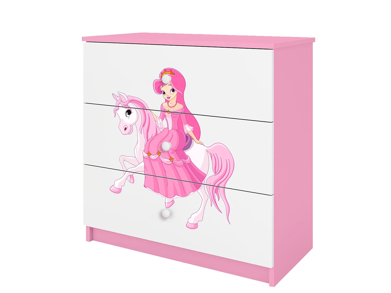 Commode pour enfants avec tiroirs Princesse à cheval en couleur rose Babydreams