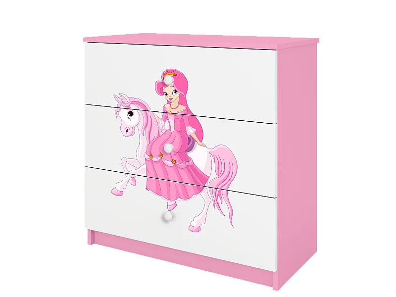 Commode pour enfants avec tiroirs Princesse à cheval en couleur rose Babydreams
