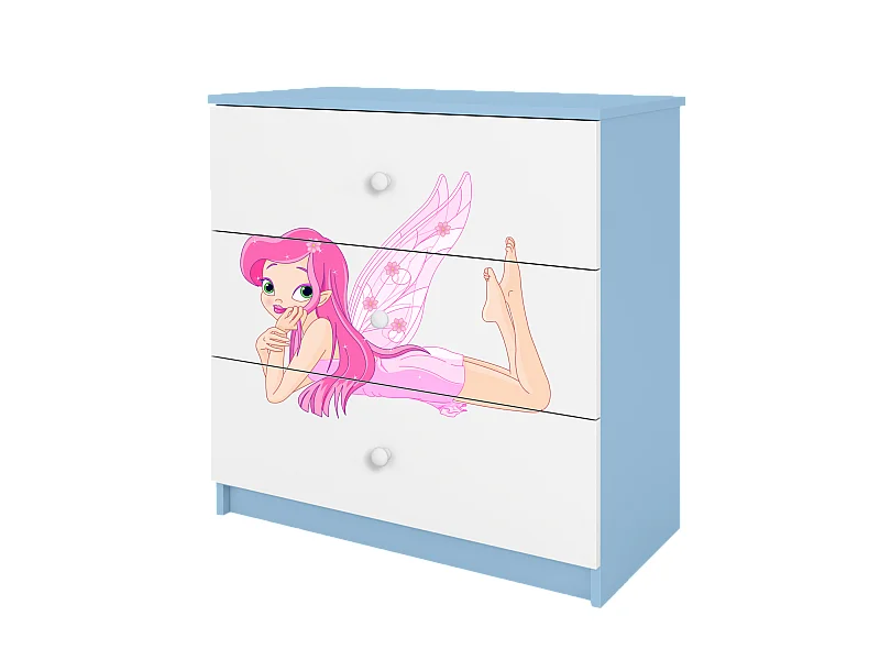 Commode pour enfants avec tiroirs Fée avec ailes en couleur bleue Babydreams