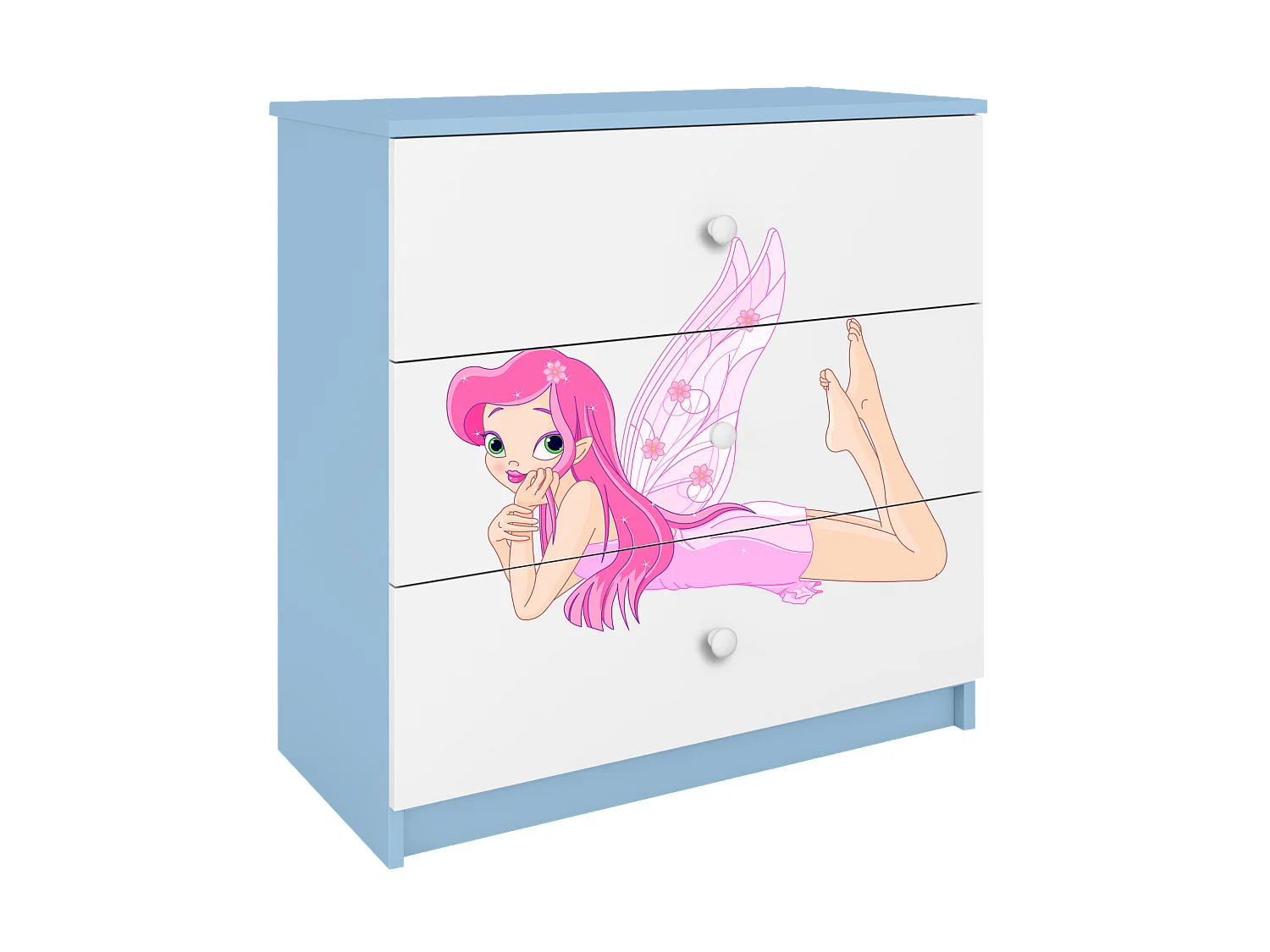 Commode pour enfants avec tiroirs Fée avec ailes en couleur bleue Babydreams