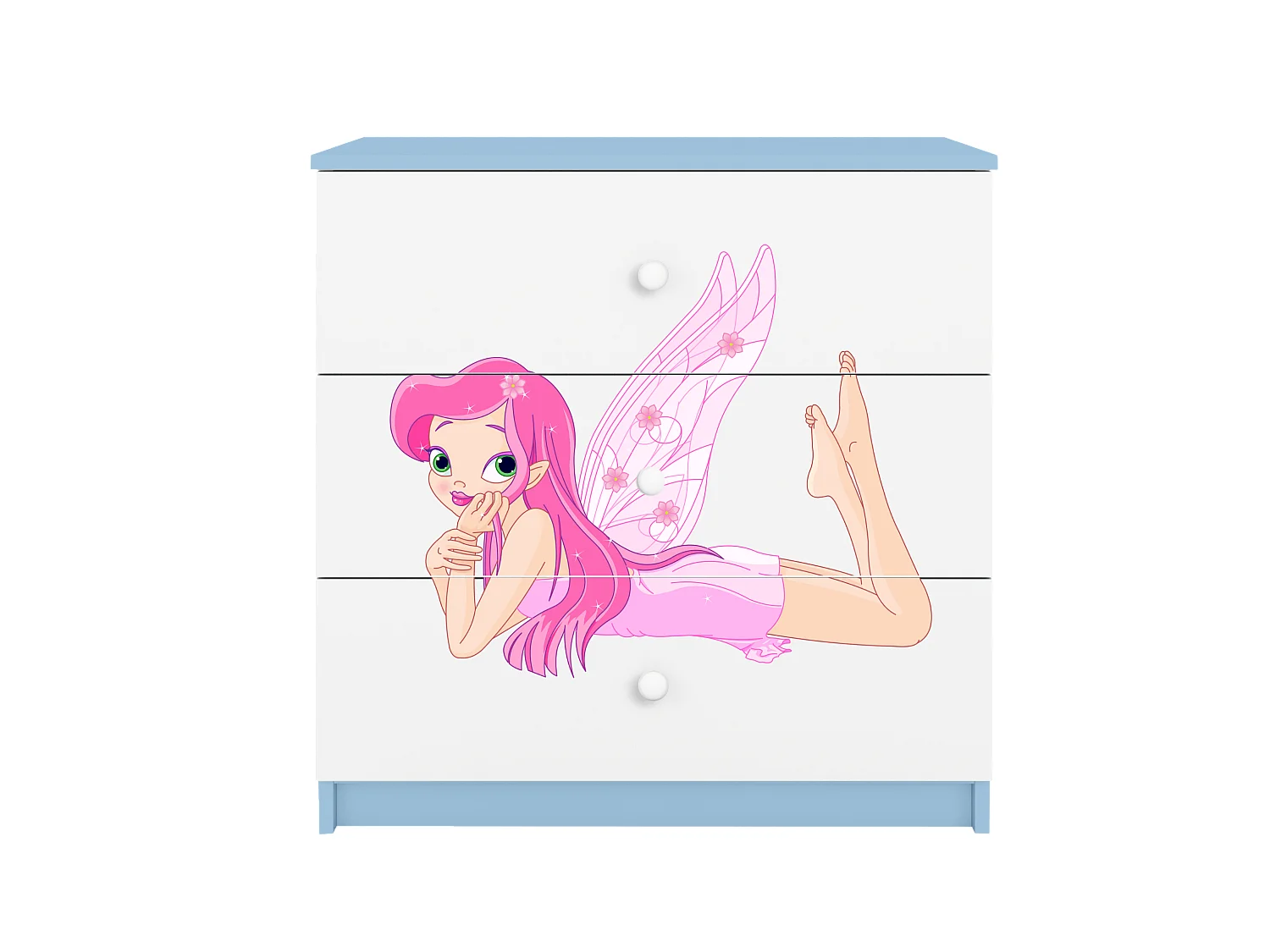 Commode pour enfants avec tiroirs Fée avec ailes en couleur bleue Babydreams