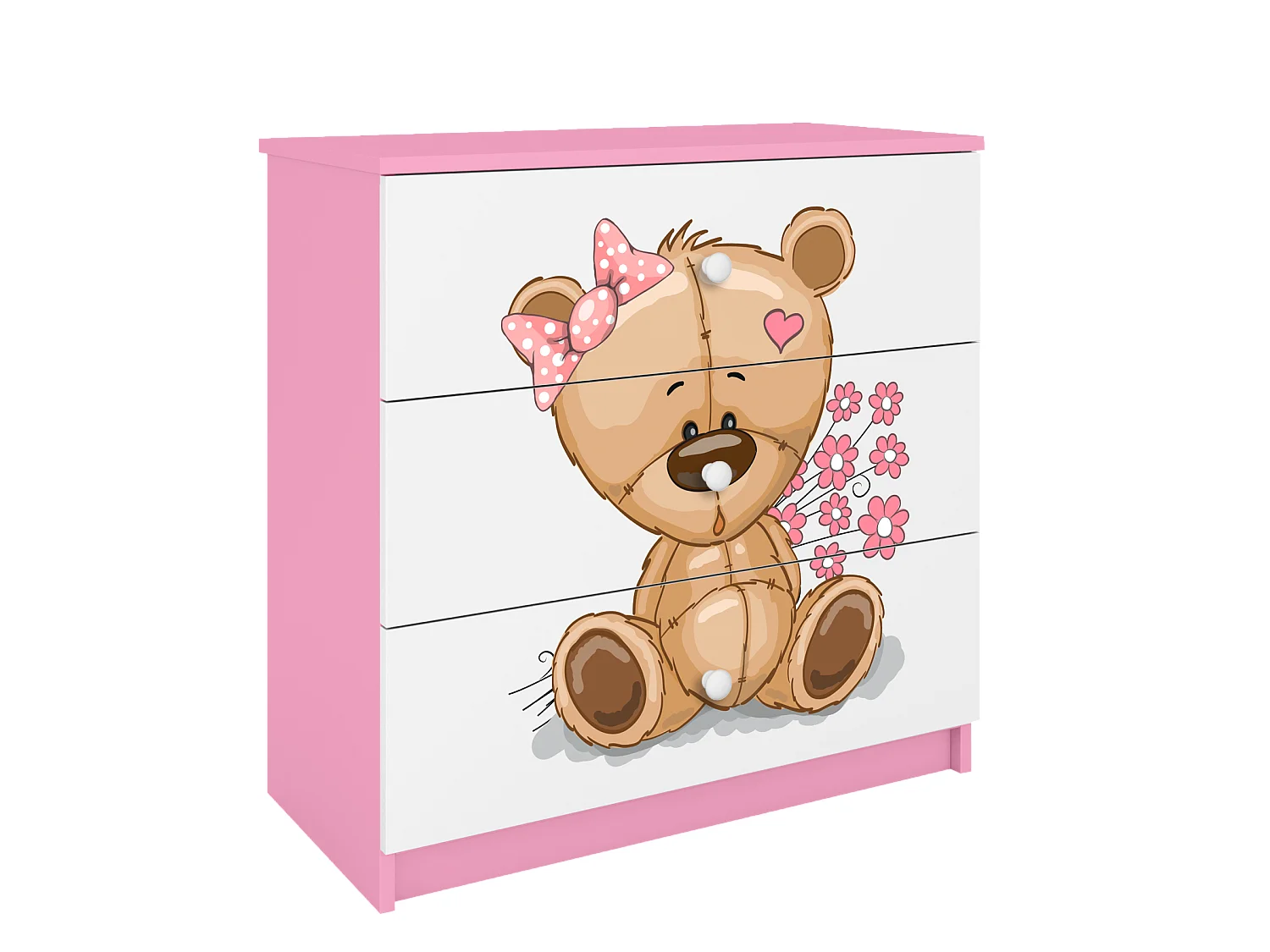 Kinderkommode mit Schubladen Teddybär Blumen in der Farbe Rosa Babydreams