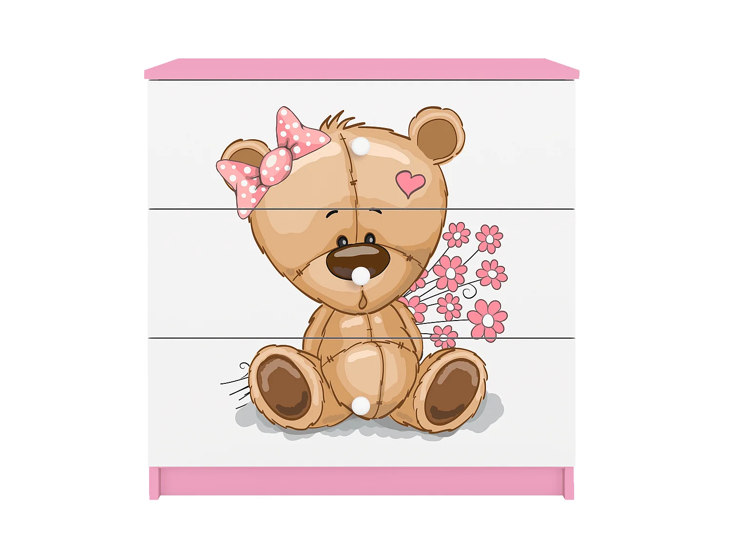 Kinderkommode mit Schubladen Teddybär Blumen in der Farbe Rosa Babydreams