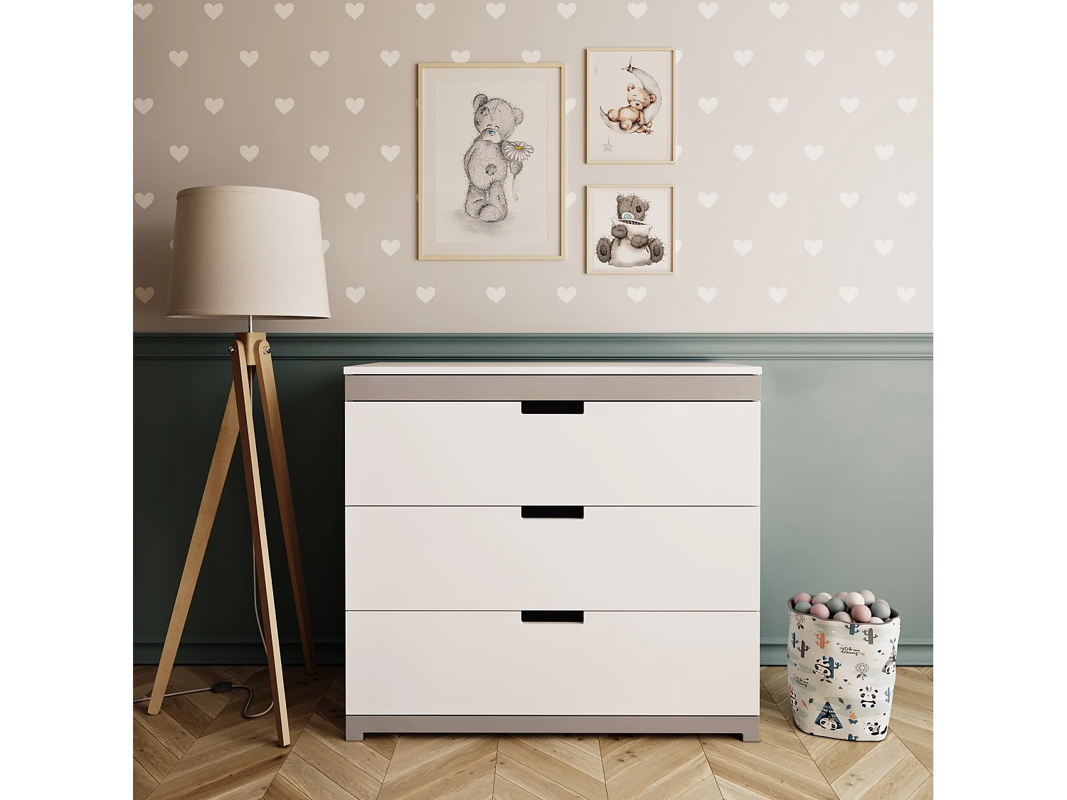 Cassettiera Bambini TOMI Bianca con 3 Cassetti Spaziosi - Design Moderno e Stabilità