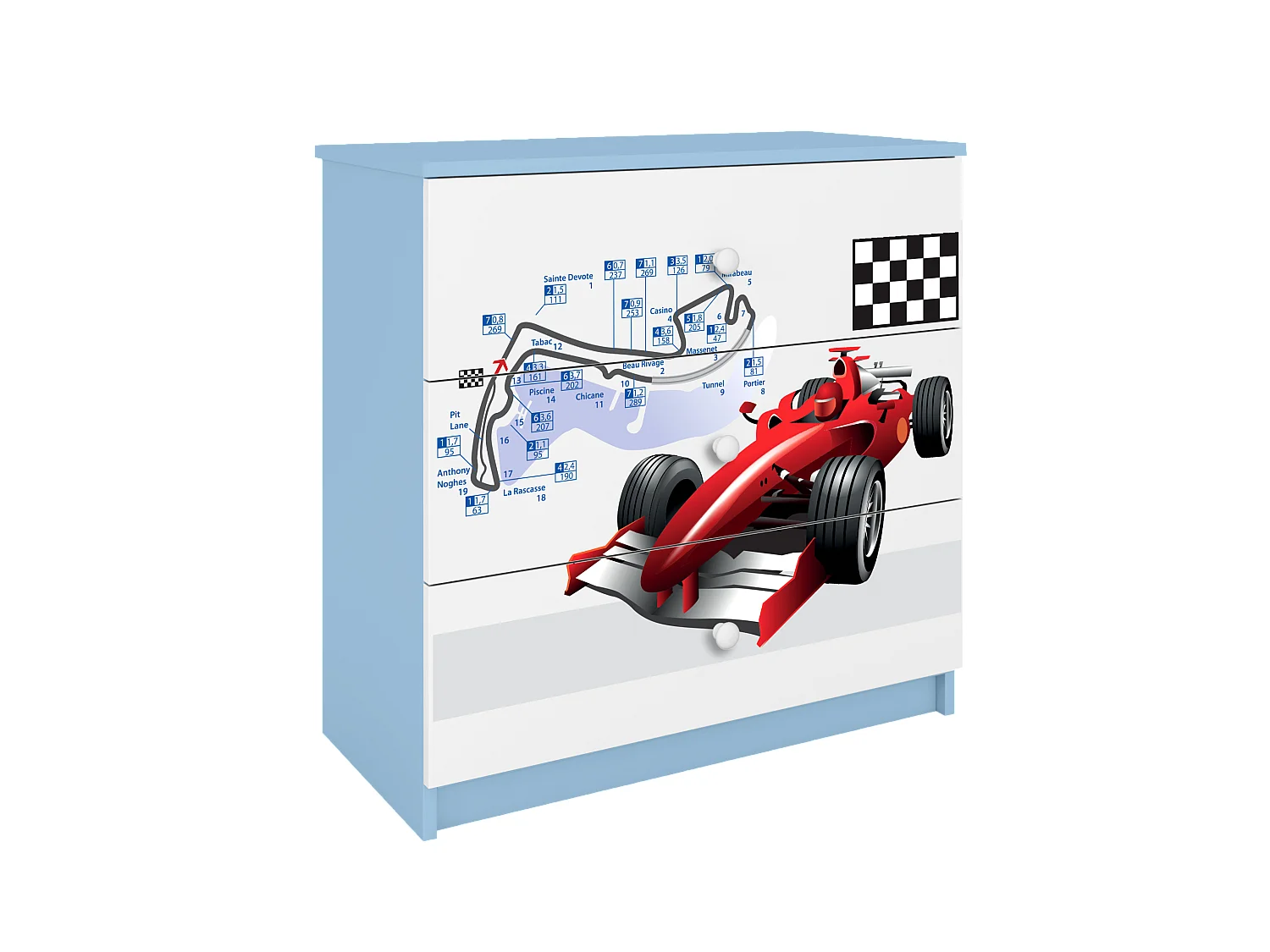 Commode pour enfants avec tiroirs Formule 1 de couleur bleue Babydreams