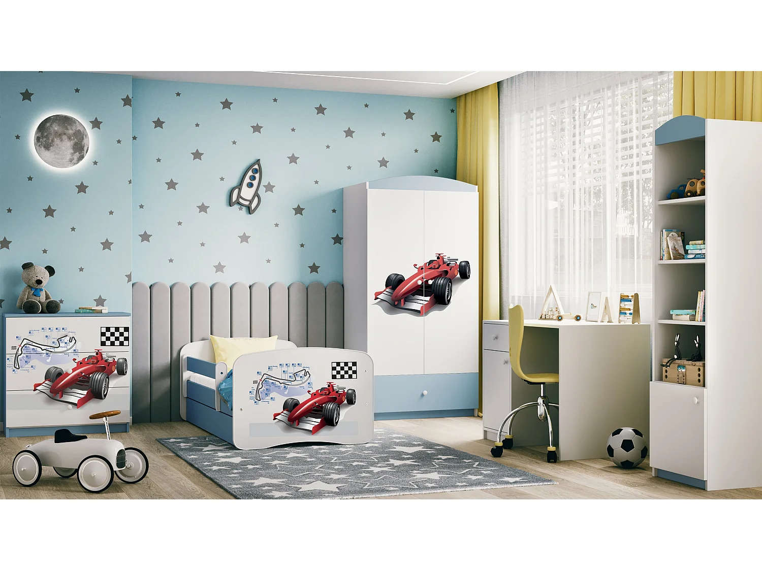 Commode pour enfants avec tiroirs Formule 1 de couleur bleue Babydreams