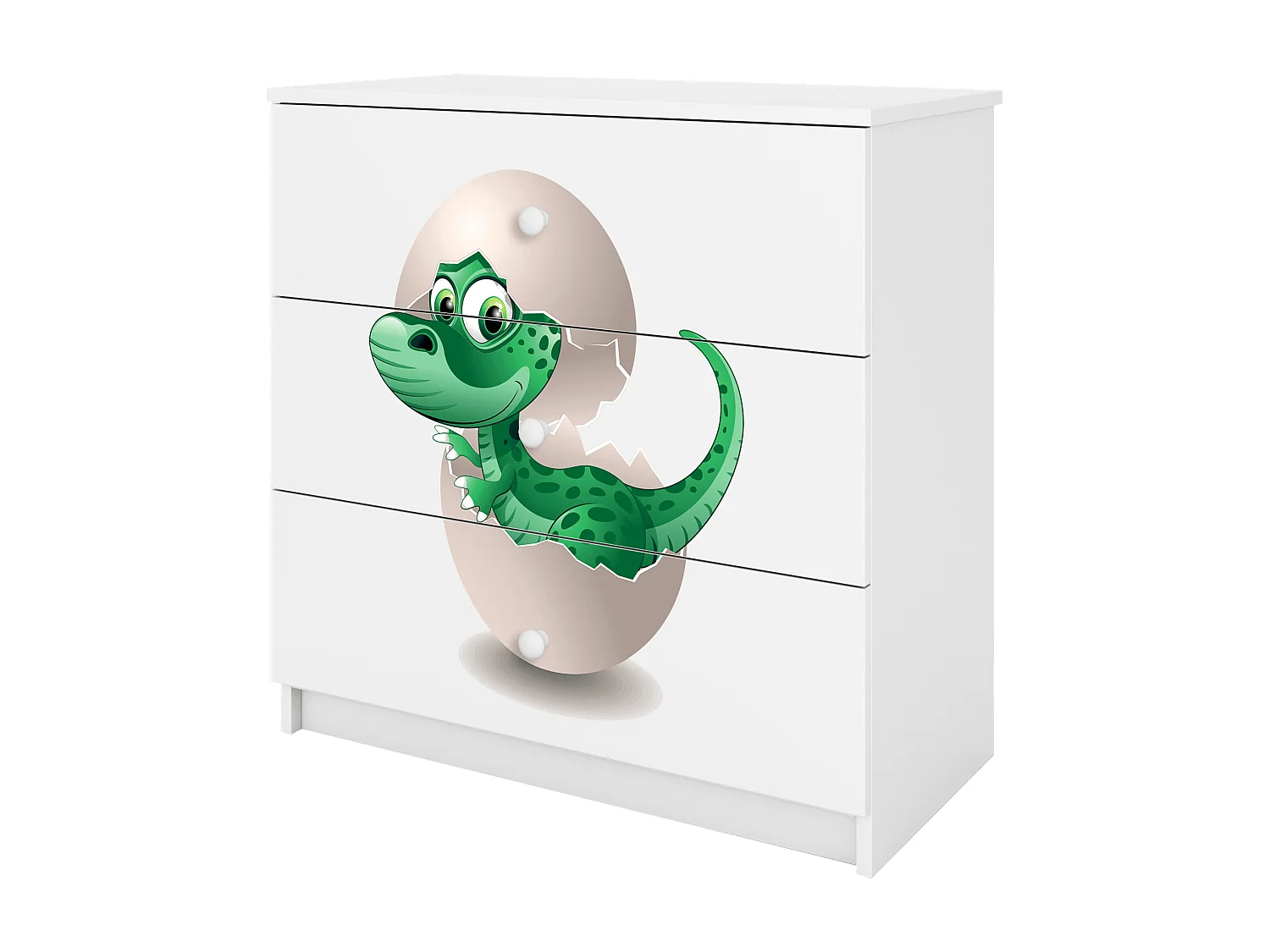 Commode pour enfants avec tiroirs Petit dinosaure en blanc Babydreams