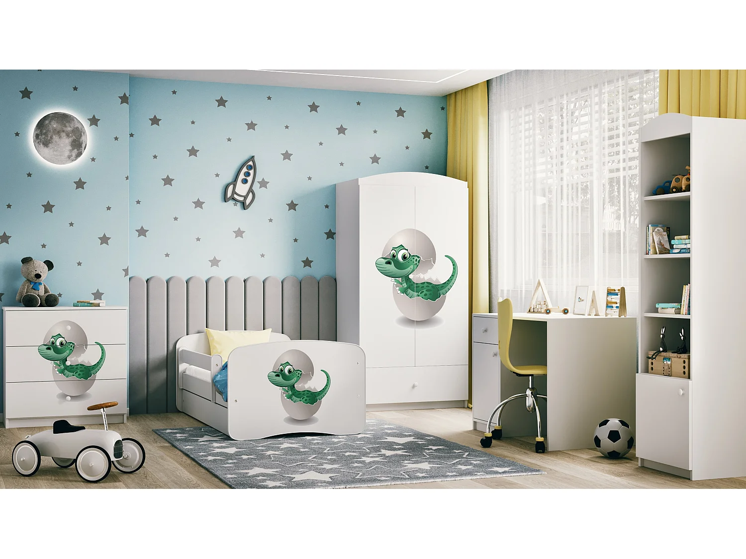 Commode pour enfants avec tiroirs Petit dinosaure en blanc Babydreams