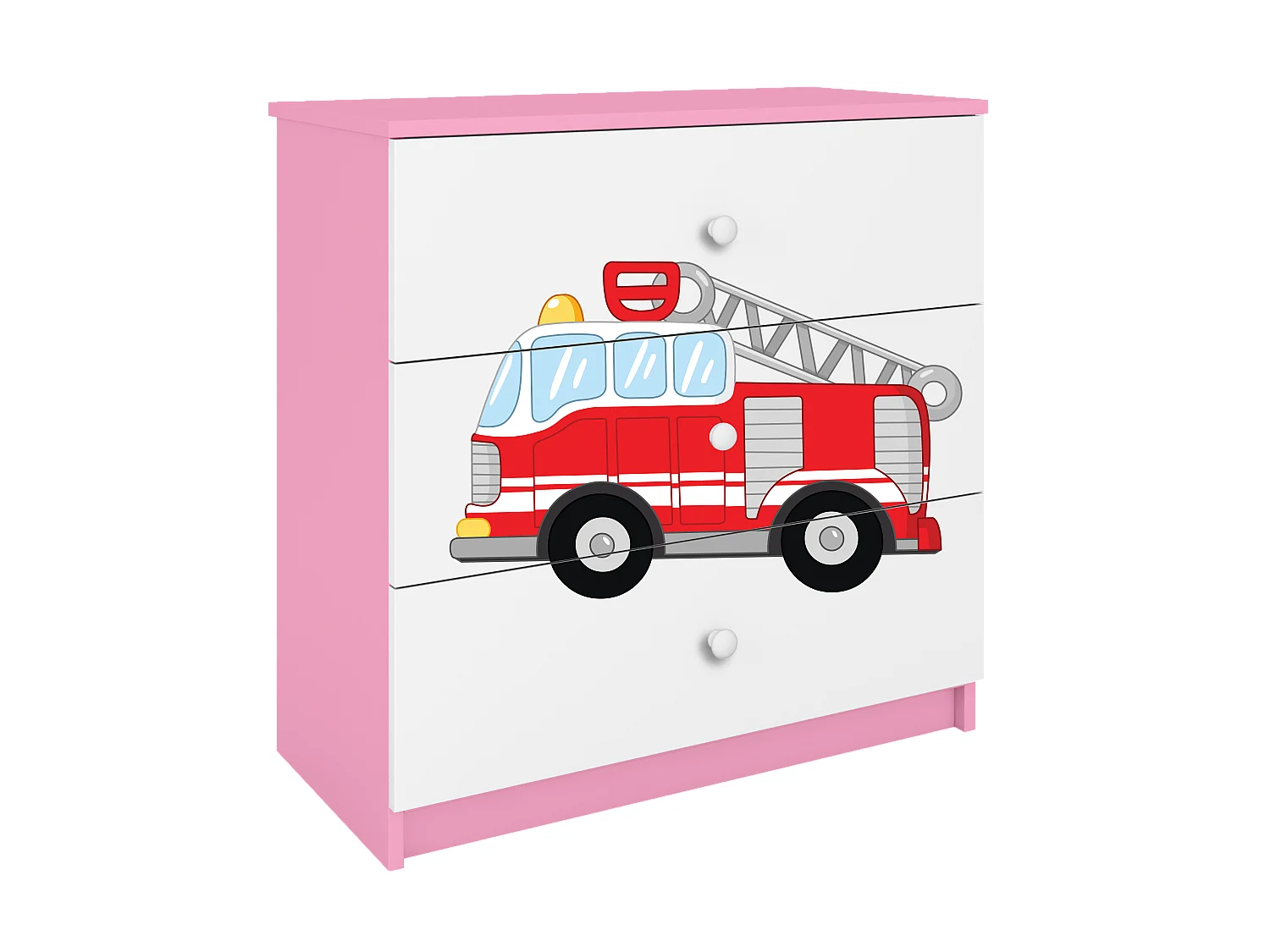 Comò Bambini Rosa Babydreams con Motivo Treno dei Pompieri 3 Cassetti