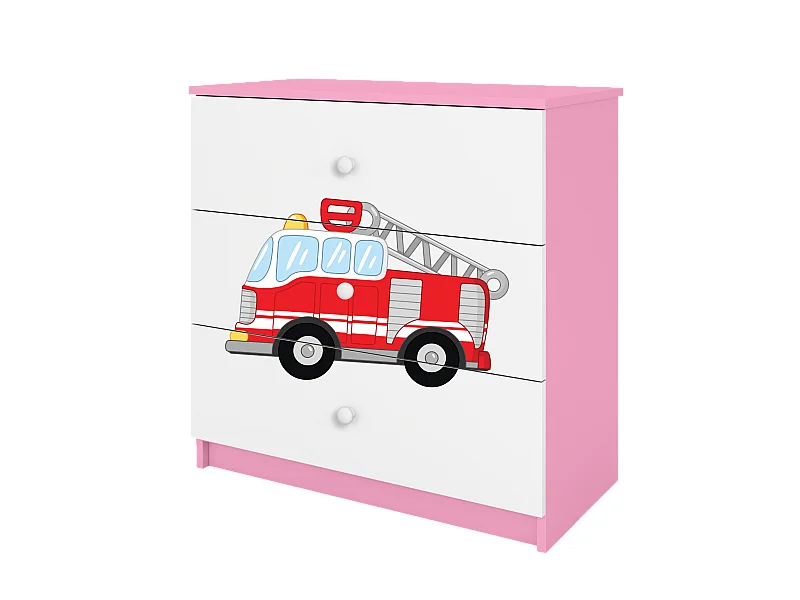 Kindercommode Roze Babydreams met Brandweer Trein Motief 3 Laden