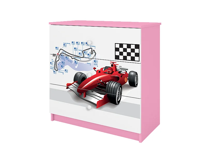 Kinderkommode mit Schubladen Formel 1 in der Farbe Rosa Babydreams