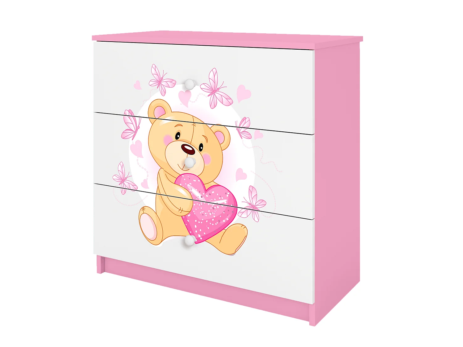 Kinderkommode mit Schubladen Teddybär Schmetterlinge in der Farbe Rosa Babydreams