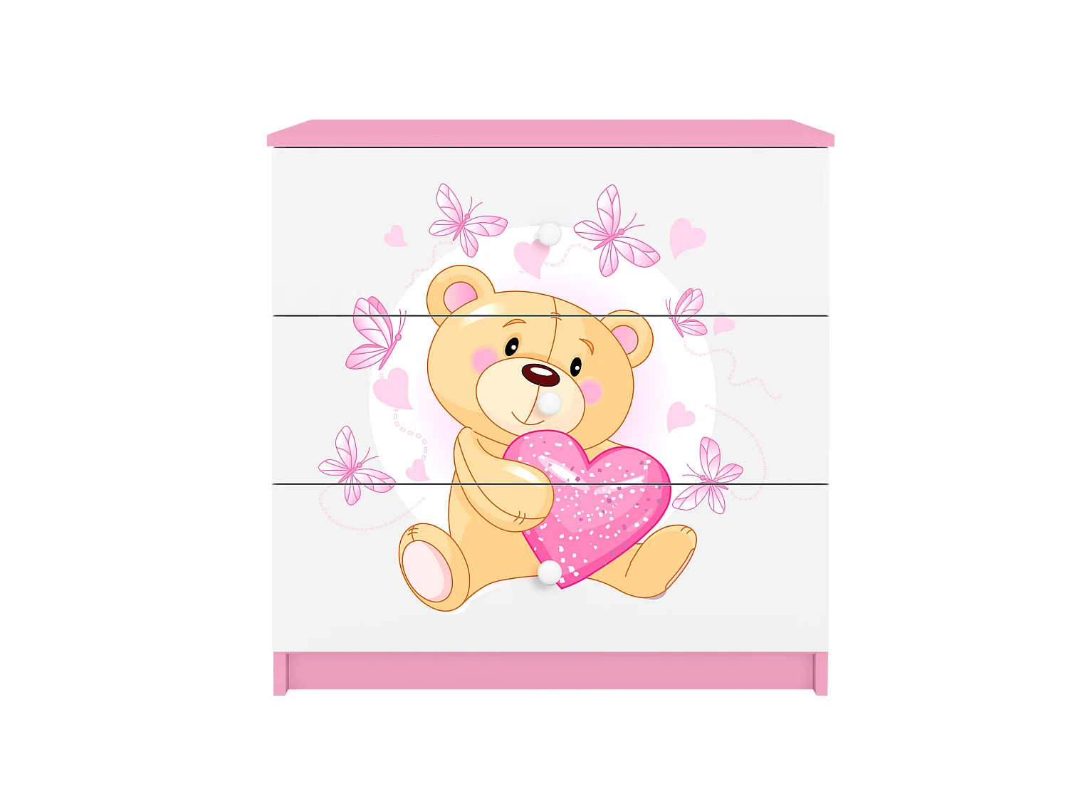 Kinderkommode mit Schubladen Teddybär Schmetterlinge in der Farbe Rosa Babydreams