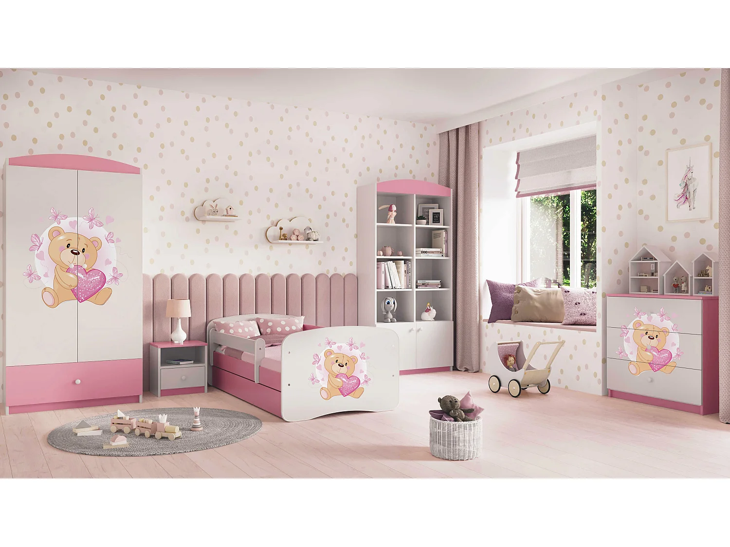 Commode pour enfants avec tiroirs Ourson Papillons de couleur Rose Babydreams