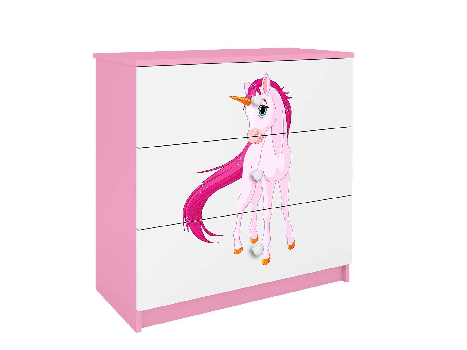 Kinderkommode mit Schubladen Einhorn in der Farbe Rosa Babydreams