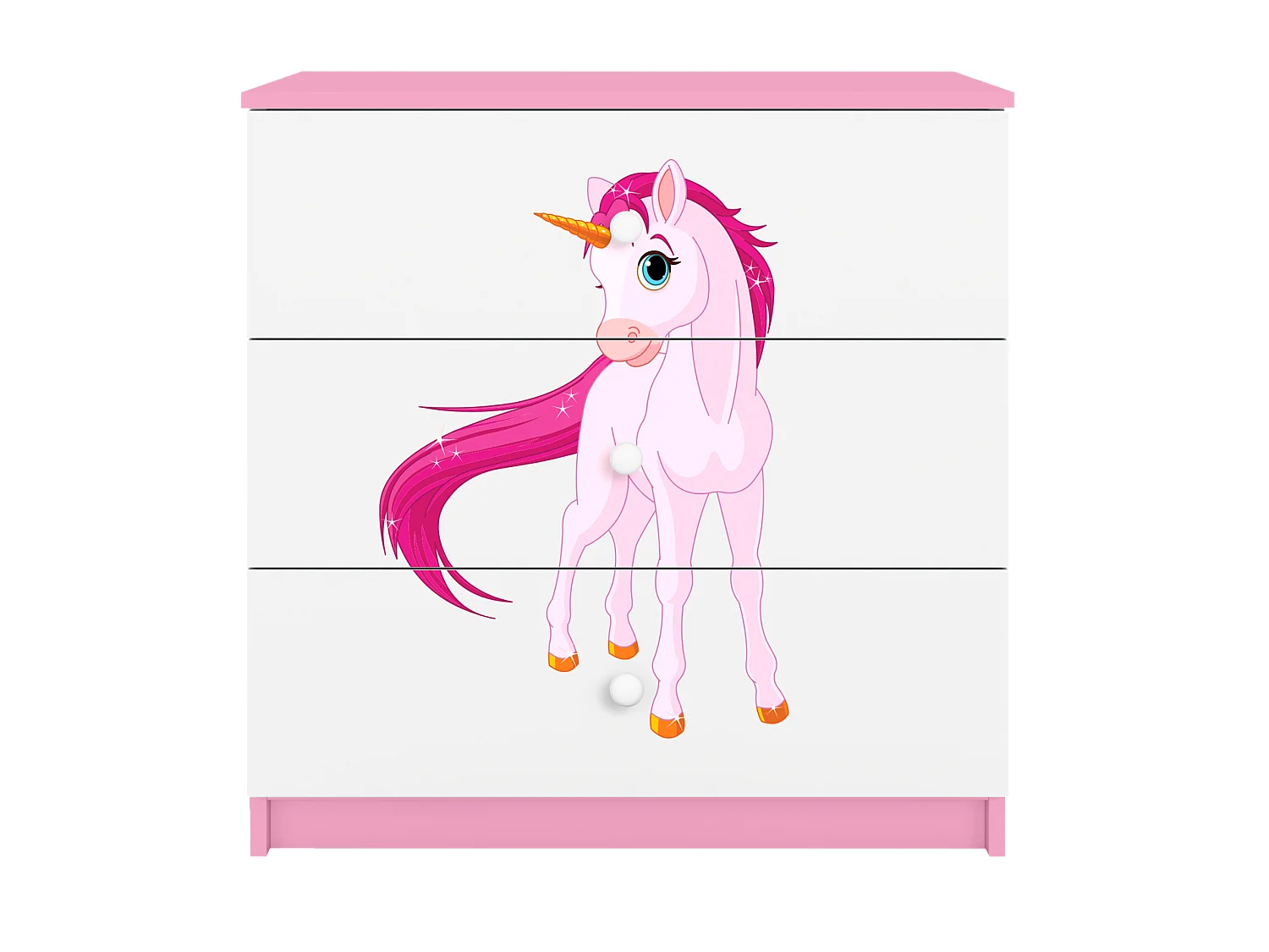 Kinderkommode mit Schubladen Einhorn in der Farbe Rosa Babydreams