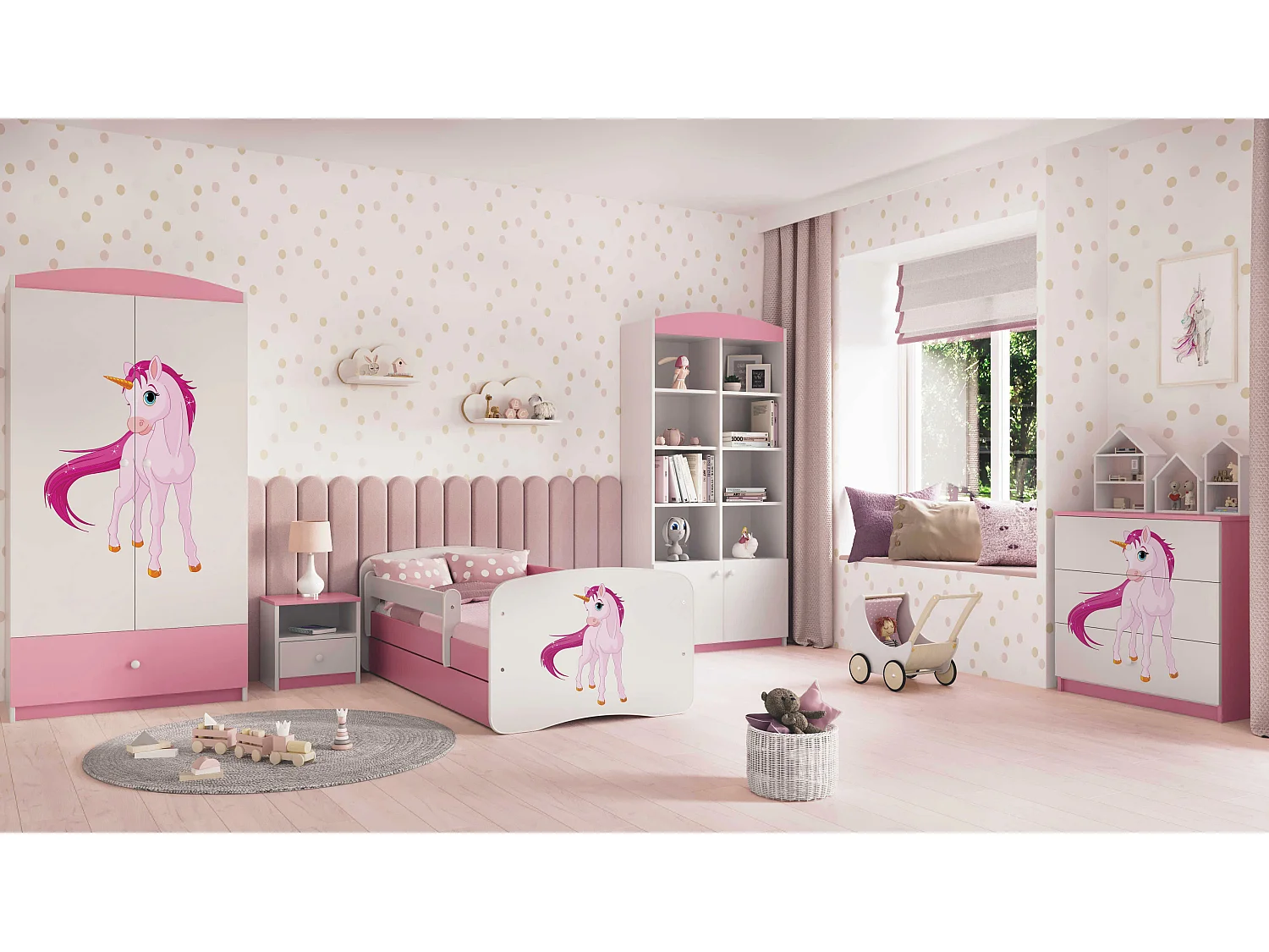 Commode enfant avec tiroirs Licorne en couleur Rose Babydreams
